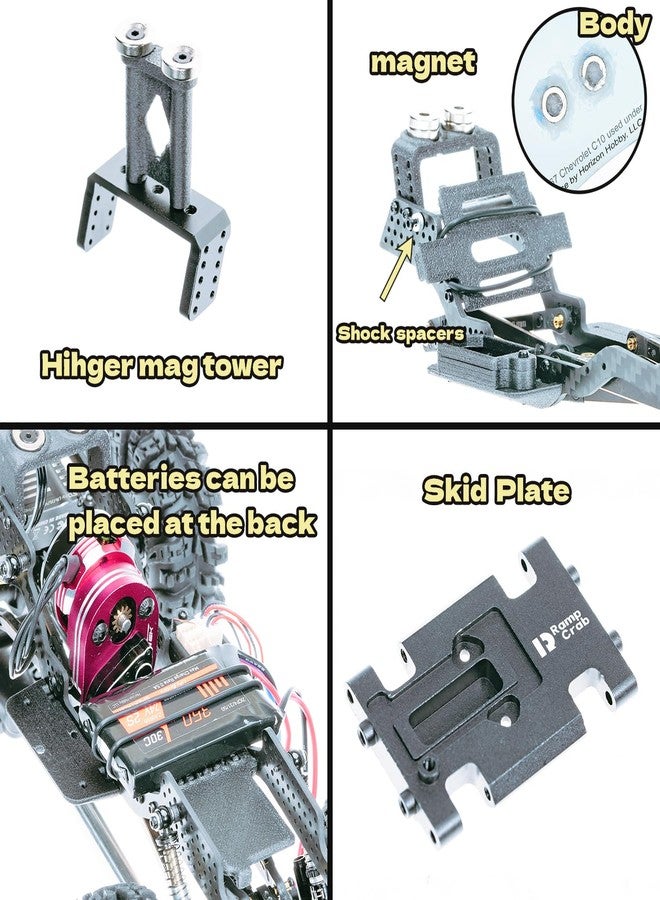 RampCrab Carbon Fiber Chassis Kit for SCX24, 7° Angled Skid, LCG Chassis Kit for Axial SCX24 C10 Upgrade Parts, JLU, Bronco, Deadbolt, Silvery - Image 3